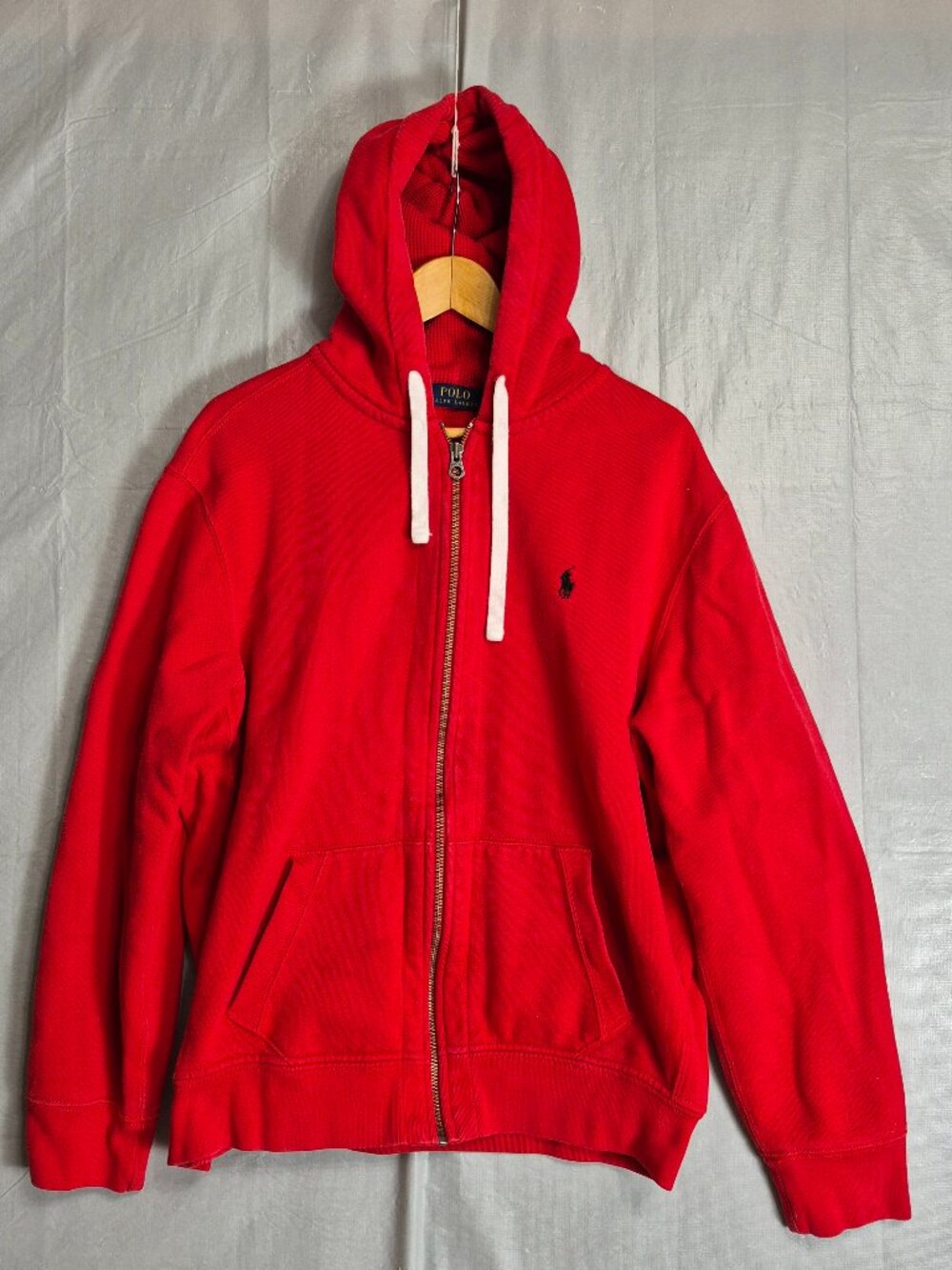 Polo Ralph Lauren Hoodie Mens XL Red Waffle Lined Full Zip Fleece Jacket